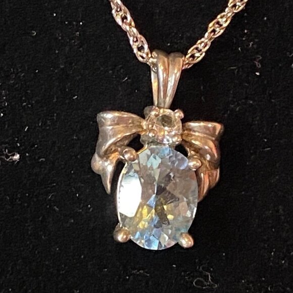 18" Necklace Sterling Silver 925 Pendant Blue and White Topaz Jewelry - Picture 1 of 5